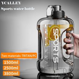 YCALLEY Fitness Cup Bouteille à boire sans BPA grande capacité Portable TRITAN bouteille d'eau de sport avec paille 1700ML2500ML3800ML 240123
