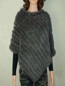 YCFUR chaud hiver châles Ponchos pour femmes à la main tricot réel lapin fourrure Poncho femmes écharpes châles avec col de fourrure CX2007273666268