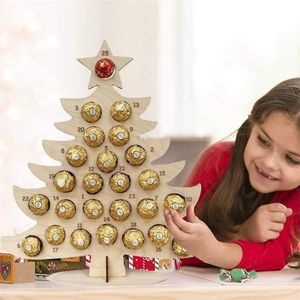 Año Navidad Calendario de adviento de madera Soporte de chocolate Cuenta regresiva para ELK para Navidad 211105