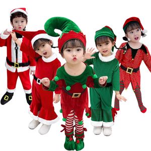 Année Elfe Costume pour enfants Girl Green Santa Claus Suite avec un chapeau Enfants Fancy Christmas Party Robe Set Performance 240418