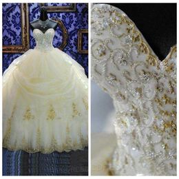 Jaren 2022 16 Jurk Ball Quinceanera Dresses Lace Appliques Organza Gold kralen lovertjes Masquerade debutante jurken op maat gemaakte es