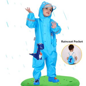 Jaar oude kinderen blauwe dinosaurussen regenjas outdoor jumpsuits waterdichte regenkleding baby jongen meisje regenjas en regenbroek pak