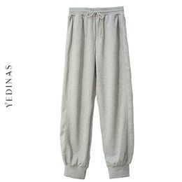 Yedinas otoño mujer Harem pantalones cintura alta sudor Casual Streetwear pantalones anchos con bolsillo negro pantalones de chándal 210527