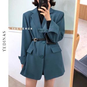 Yedinas élégant simple boutonnage femmes vestes col cranté printemps Blazer veste automne femme survêtement dames manteau 210527