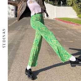 Yedinas Style européen Tie Dye Zebra Print Pantalon droit Femme Taille haute Y2K Joggers Green E Girl Pantalon Streetwear Punk 210527