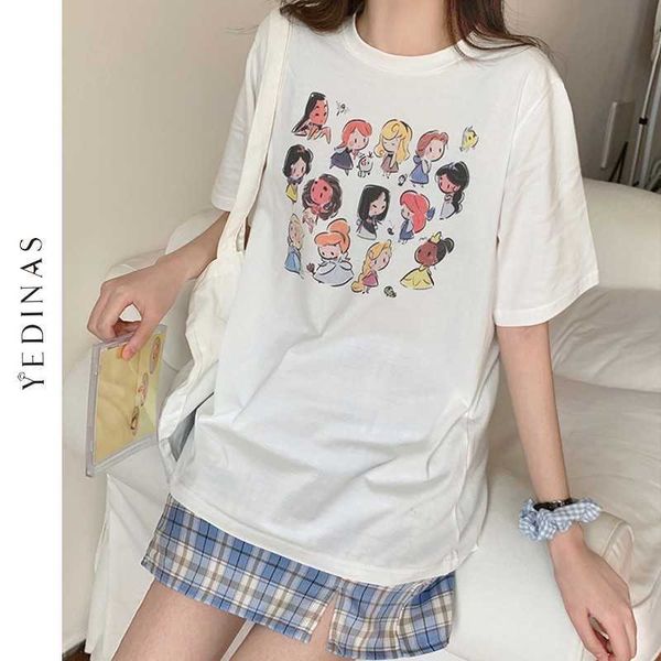 Yedinas Kawaii Camiseta con estampado de dibujos animados Mujeres Estilo coreano Harajuku Camisetas Chicas Anime Tops Summer Graphic Tee Casual White 210527