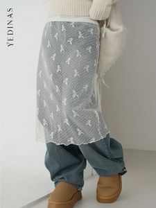 Yedinas Koreaanse mode Hollow Out schort rok vrouwen trend mesh boogpatroon zie door overkruip y2k chic a-line rokken 240421