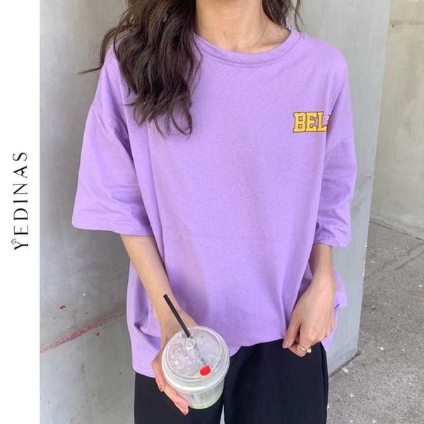 Yedinas Lettre Imprimer T-shirt Femmes Été Soux Sweet Tops E Fille Harajuku T-shirts coréens T-shirts esthétique Y2K Top T-shirts blancs 210527