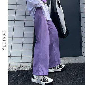 Yedinas Printemps Automne Femmes Casual Harem Pantalon Coréen Taille élastique Cargo Harajuku Streetwear Salopette Pantalon droit 210527
