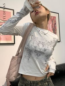 Yedinas Streetwear Y2k camiseta mujer ropa de manga larga estilo coreano Grunge estética Vintage gráfico camiseta mujer otoño 230301