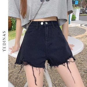 Yedinas zomer gescheurde jeans korte feminino vrouwen shorts denim dames uitgehold gat straat stijl zwarte sexy hoge taille 210527