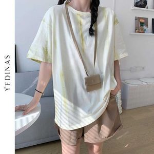 Yedinas Summer Tie T-shirt T-shirt Femmes Coréen Style Courré T-shirt T-shirt Mode Oversize Tee Harajuku Esthétique Tops 210527