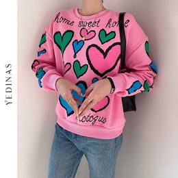 Yedinas Sweet Sweater Femmes Pulls tricotés Mode Harajuku Femme Pull Style Coréen Jumper Love Broderie Top en tricot 210527