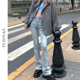 Yedinas Vintage Flare Jeans vrouwen Hoge taille Koreaanse Jean Spring Summer Blue Denim Pants Japanse Skinny Boot Cut Pant 210527