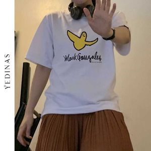 Yedinas Vintage Graphic Print Tee Femmes T-shirt Surdimensionné Harajuku T-shirts Esthétique Y2k Top Pour Filles Style Coréen Streetwear 210527