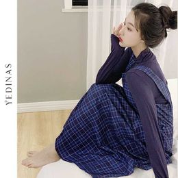 Yedinas vintage plaid jurk mouwloze vrouwen vierkante kraag lange es zomer midi elegante Koreaanse vestidos vrouwelijke vestido 210527