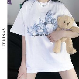 Camiseta Yedinas Water para mujer, camisetas de verano con cuello redondo, camisetas de algodón de estética coreana, ropa de calle de gran tamaño Harajuku, Top 210527