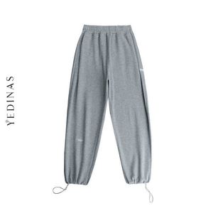 Yedinas Dames Broek Plus Size Zachte Hoge Taille Broek Losse Joggers Wide Leg Sweatbrood Streetwear Korean Casual Basic Broek 4XL 210527