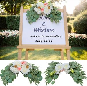 Yeenanee blanc décoratif swag artificiel eucalyptus feuille de feuille de mariage panneau de bienvenue fleur pour la porte de la maison lintel.