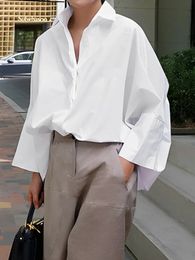 Yeezzi femmes élégant noir blanc couleur unie revers Blouses printemps automne à manches longues lâche casual bureau dessus de chemise 231225