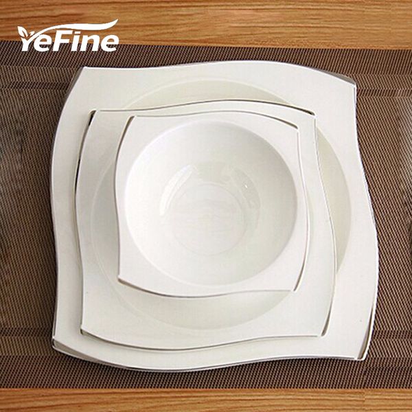 YeFine Advanced Bone Porcelana Vajilla Set Square Platos Platos Platos de alta calidad de cerámica blanca Conjuntos de vajilla Tazones de sopa Y200111