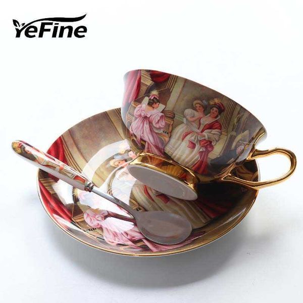 YeFine-Juego de tazas y platillos de té avanzados, cerámica Vintage, porcelana de hueso de alta calidad, regalos de lujo