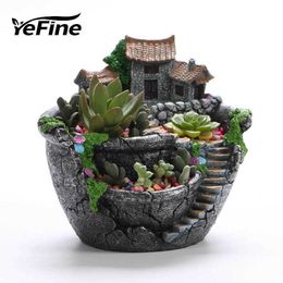 Yefine résine balcon pot de fleur pour plantes succulentes décoration de jardin pot de fleurs planteur bureau en pot micro paysage 210615