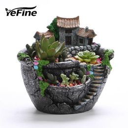 YeFine Résine Balcon Pot De Fleur Pour Plantes Succulentes Décoration De Jardin Pot De Fleurs Planteur Bureau En Pot Chambre Micro Paysage Y20073347