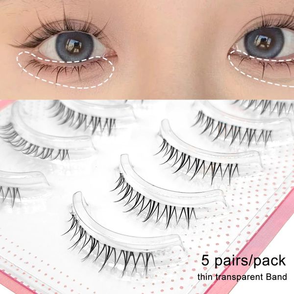 Yelix 5 pares de pestañas inferiores Manga Band Clear Flame Wispy Pequeña bajo Falsa Falsa Falta Natural Bottom Eyelashes Maquillaje coreano 240420