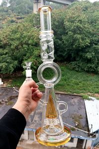 Amarillo 18 pulgadas Glass Water Bong Hookahs Handheld Oil Dab Rigs Pipas para fumar con junta hembra de 14 mm