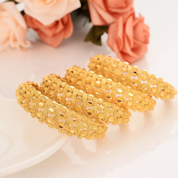 Jaune 24 k Fine Solid Gold GF manchette Bracelet Femmes Dubaï Mariée Mariage Éthiopien Bracelet Afrique Bijoux Charme cadeaux de fête 1pcs ou 4pcs