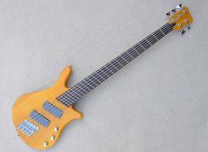 Guitare basse électrique en frêne jaune 5 cordes avec frettes et micros inclinés en palissandre personnalisables