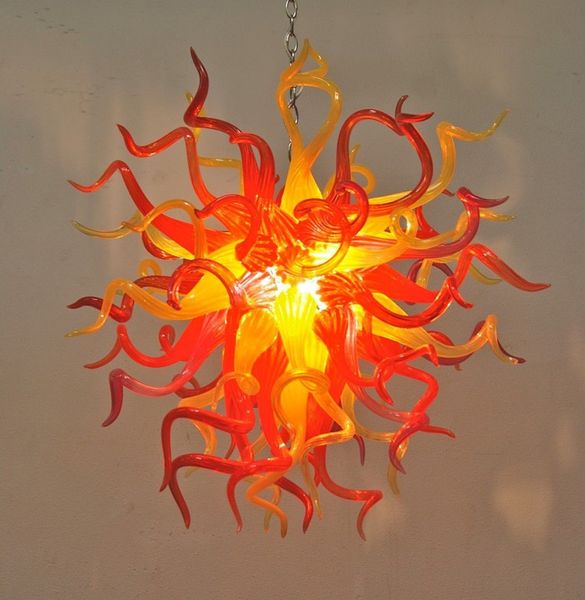 Lampe Jaune et Rouge Lustres Modernes Fleur Design Mini Art Chaîne Pendentif Lampes À La Main En Verre Soufflé Lustre Luminaires