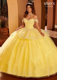 Jaune Appliqued 2023 Robes De Quinceanera De L'épaule Perlée Robe De Bal En Dentelle Douce 16 Robe De Soirée Porter Des Robes De Soirée De Bal