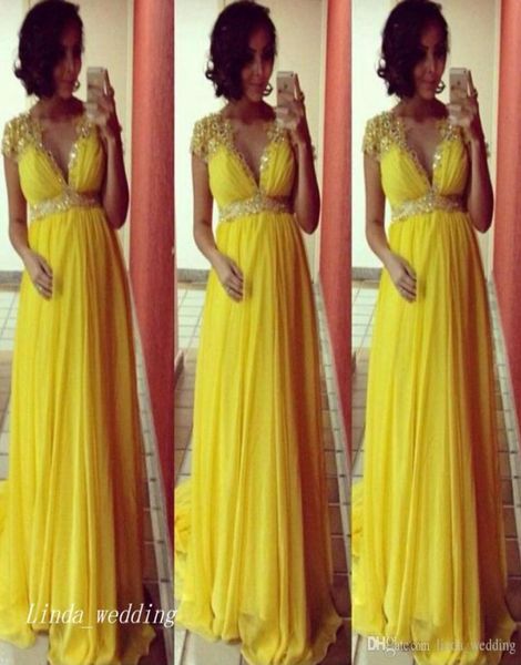 Vestido de fiesta amarillo para Baby Shower, nuevo cuello en V, largo, para mujeres embarazadas, vestido formal para ocasiones especiales, vestido de noche de talla grande, vestidos de fes3729821