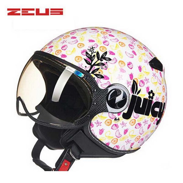 Yellow bee motocicleta eléctrica media cara casco ZEUS 3 4 scooter moto cascos de motocross para mujeres y hombres M L XL XXL256t