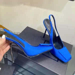 Geelblauwe zijden satijn sexy jurk schoenen dames pumps puntige teen buckle hiel luxe zwart 11,5 cm ondiepe sexy dance feest trouwschoenen groot formaat us12