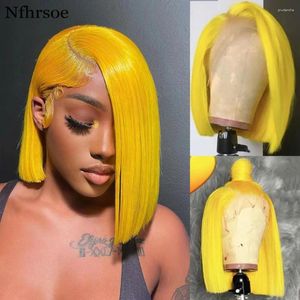 Perruques de cheveux humains Bob jaunes perruque avant en dentelle transparente HD 13x4 frontale blond miel pré plumée pour les femmes noires