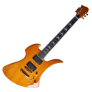 Body Jaune Shape inhabituelle Guitare électrique avec quincaillerie en or, manche en palissandre, peut être personnalisé