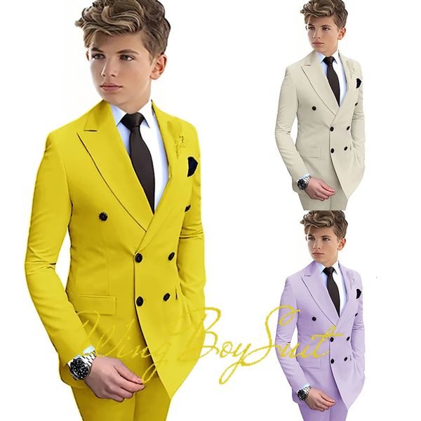 Costume jaune pour garçons, ensemble 2 pièces, veste et pantalon à Double boutonnage, Style Business, smoking de mariage formel, taille personnalisée, Blazer pour enfants, 240304