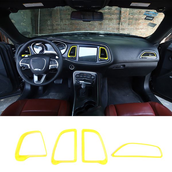 Anneau d'évent de climatisation de Console centrale ABS en Fiber de carbone jaune pour Dodge Challenger 15+ accessoires d'intérieur de voiture de sortie d'usine