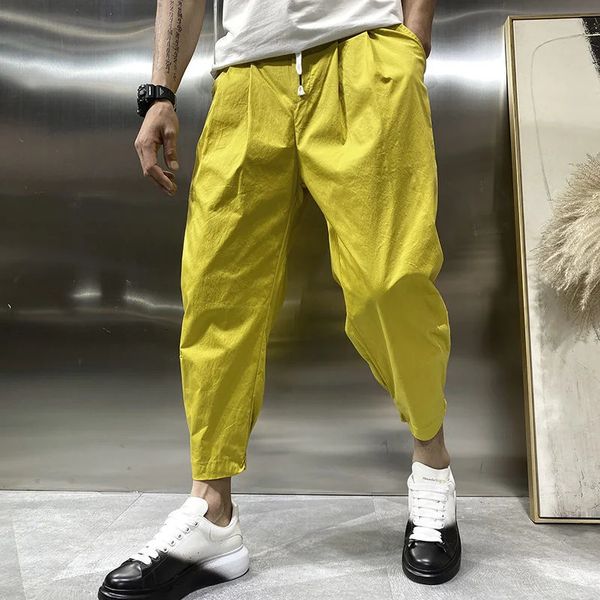 Jaune décontracté Harlan pantalon hommes corée mode Streetwear Harajuku pantalon ample solide sauvage pantalons de survêtement hommes pantalon de Jogging noir 240115