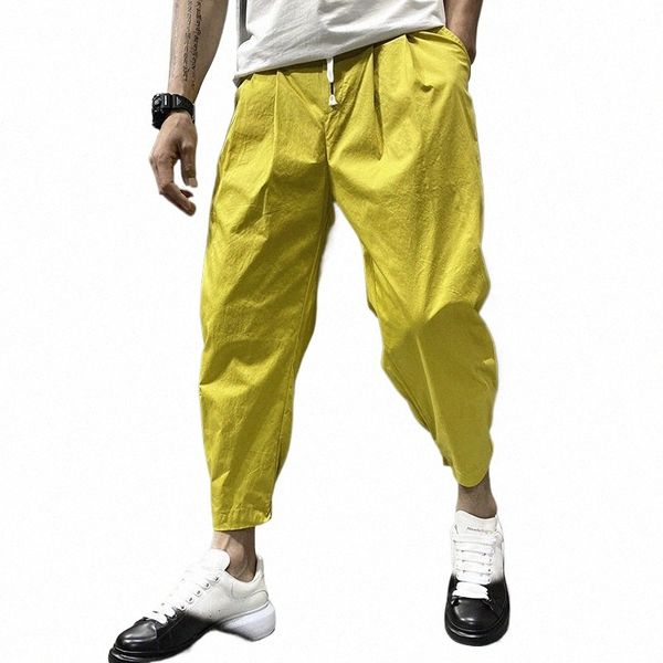 Jaune Casual Harlan Pantalons Hommes Corée Fi Streetwear Harajuku Pantalon Lâche Solide Sauvage Pantalon De Survêtement Hommes Pantalon De Jogging Noir V2v2 #