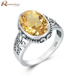 Gele Citrien Ring voor vrouwen Zilver 925 Sterling Heren Edelsteen Ringen Ovaal Bohemen Handgemaakte Vrouwelijke Sieraden Bruidssets te koop 240112