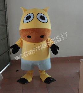 Costume de mascotte de vache jaune Veste en cuir Costume d'Halloween Jeu de rôle Costume de fourrure