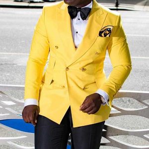 Blazer de mariage de bal à double boutonnage jaune pour hommes Casual Slim Fit Seulement une seule pièce Custom Wroom Tuxedos Jacket X0909