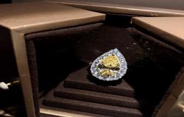 Gele dropschapte Big Diamond Wedding Ring Designer Women Rings trouwliefhebbers Gift Engagement Sieraden met Box5064119