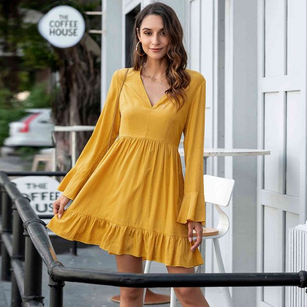 Robe jaune élégante pour femmes, mode 210524