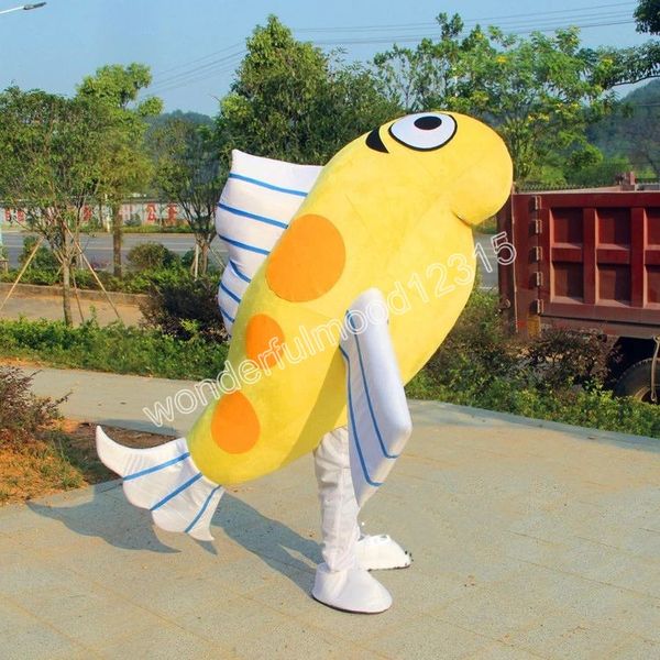 Costumes de mascotte de poisson jaune Carnaval Hallowen Cadeaux Unisexe Adultes Fancy Party Games Outfit Holiday Outdoor Advertising Outfit Suit