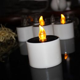 Gele flikkering zonne-energie led licht kaarsen vlamloze nachtlampje bruiloft kerstfeest decoratie gratis verzending za5265